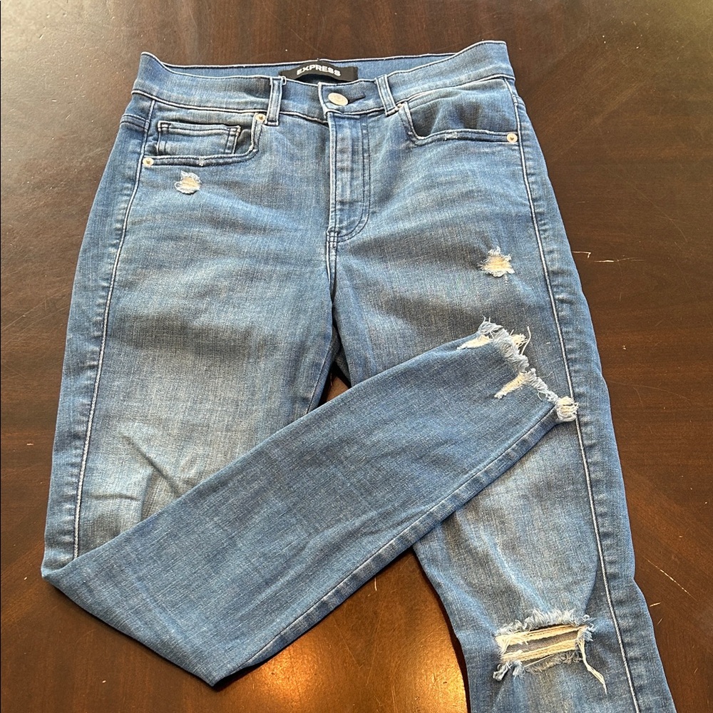 Express Light Blue Ripped Skinny Jeans